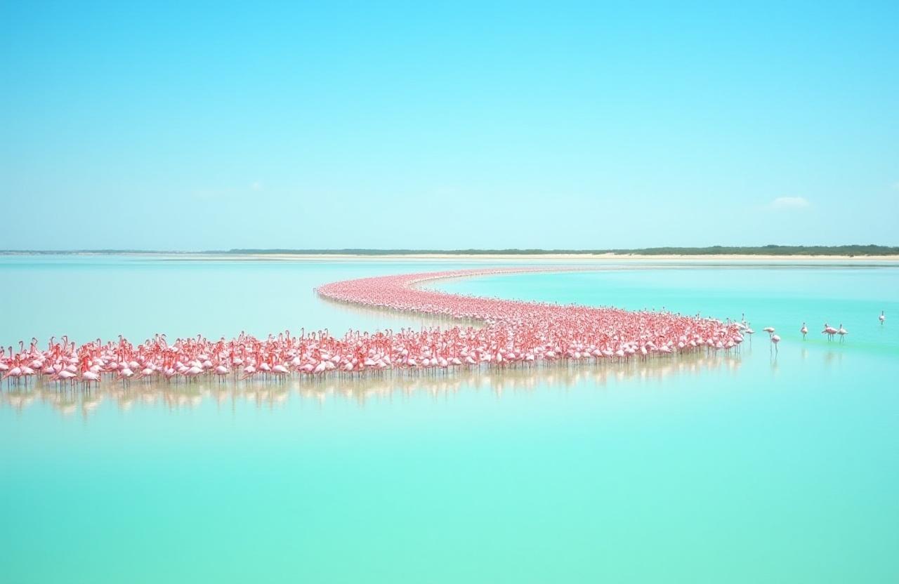 Flamencos en laguna costera de México